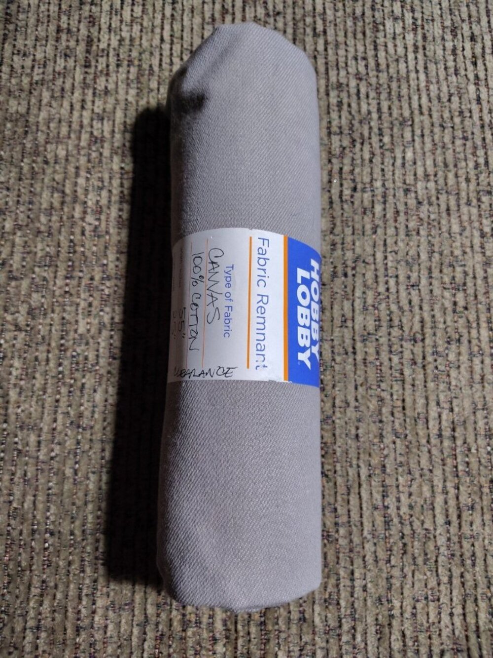 Canvas Fabric 55"X25" 100% Cotton Grey
